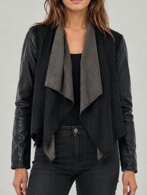 Stella & Jamie Rio Draped Leather Sleeve Cropped Jacket